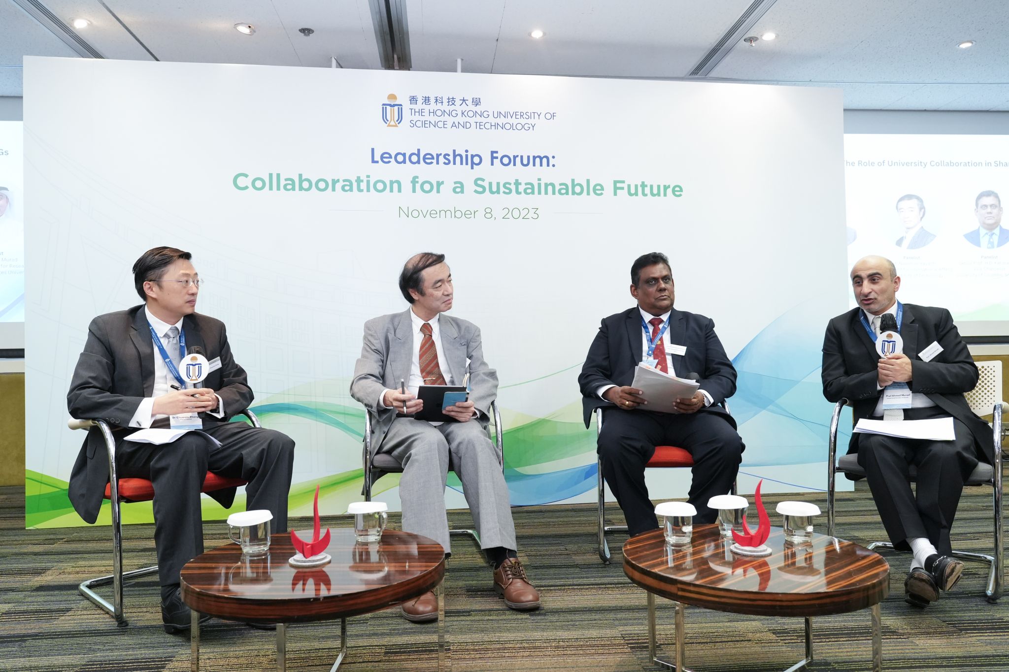 (From left) Dr. Chuanjie ZHANG, Secretary of the Asian Universities Alliance; Prof. Nobuhiro HAYASHI, Vice President for International Affairs of Tokyo Institute of Technology; Prof. H.D. KARUNARATNE, Vice Chancellor of University of Colombo, Sri Lanka; Prof. Ahmed MURAD, Associate Provost for Research of United Arab Emirates University; Prof Hongwei WANG, Vice President of Tsinghua University.