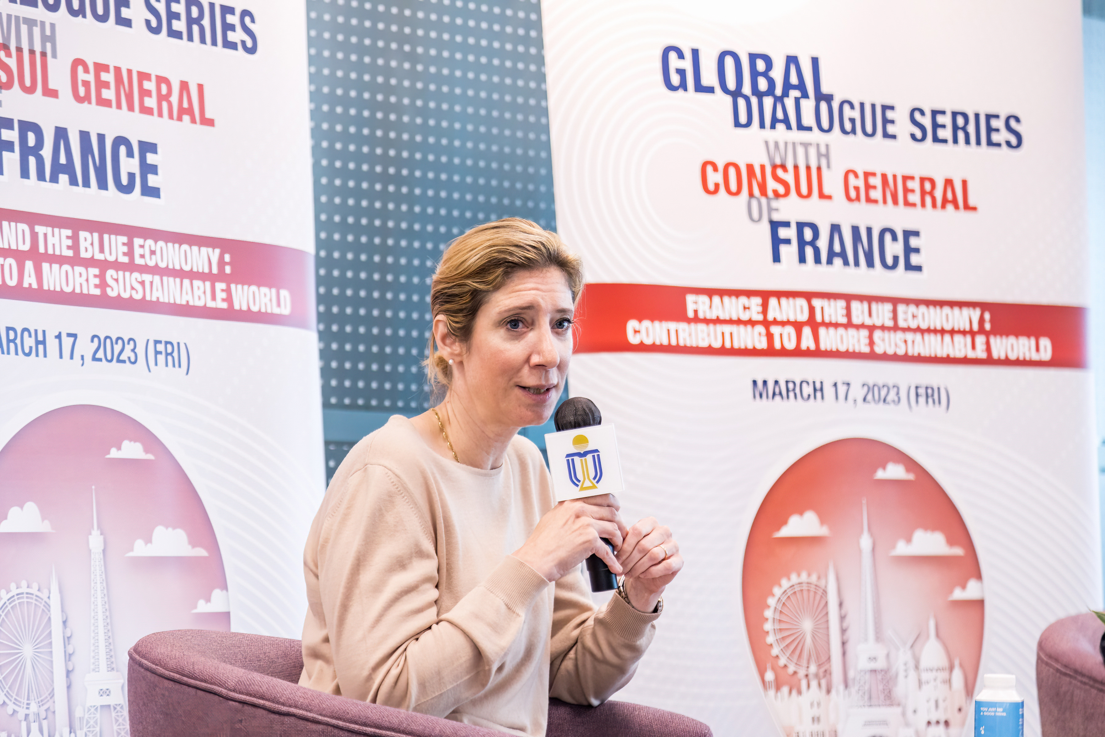 The Consul General of France in Hong Kong and Macau Ms. Christile DRULHE shared her insight on sustainability issues, with a focus on the blue economy and joint international effort.