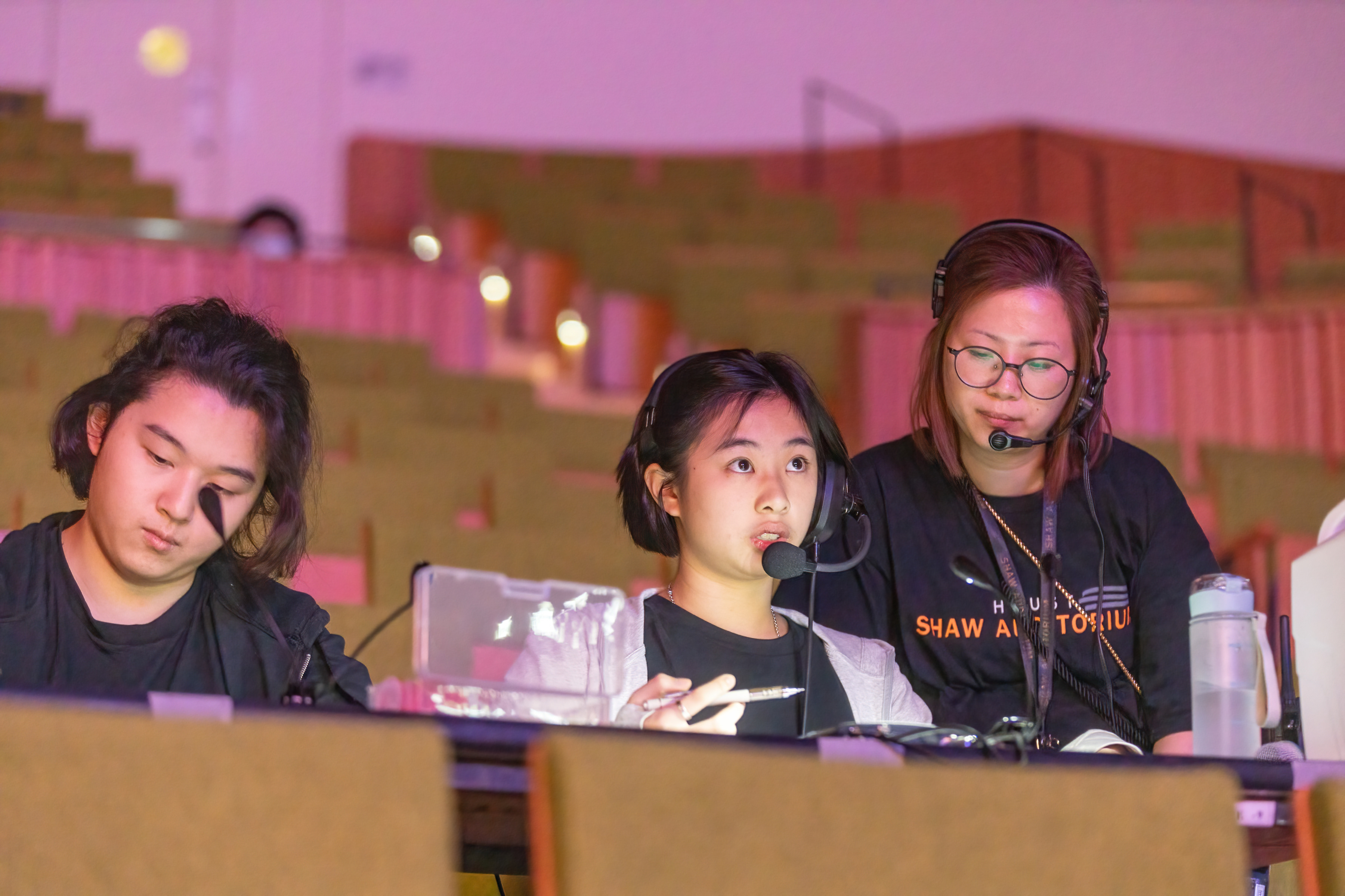 HKUST students learning theater production in the Shaw Auditorium