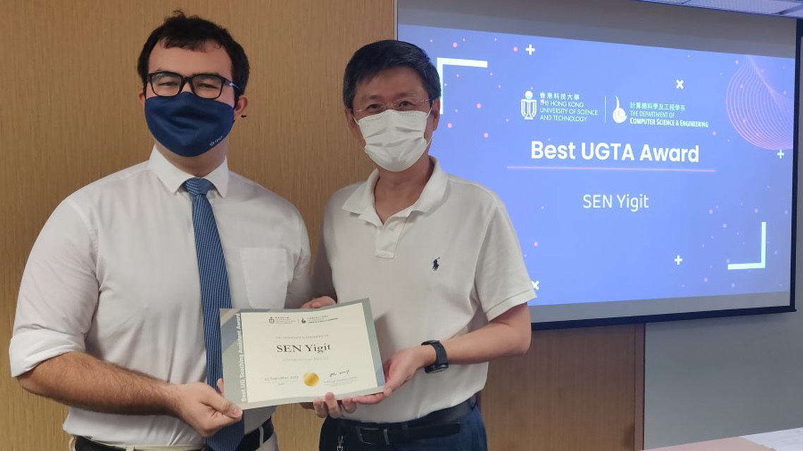 Yigit (left) serves as an undergraduate teaching assistant at the Department of Computer Science and Engineering. His performance is recognized with the Best Undergraduate Teaching Assistant Award.  