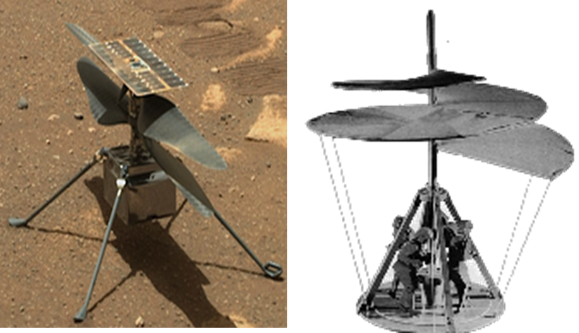 Mars helicopter (left) and Da Vinci Ornithopter (right)