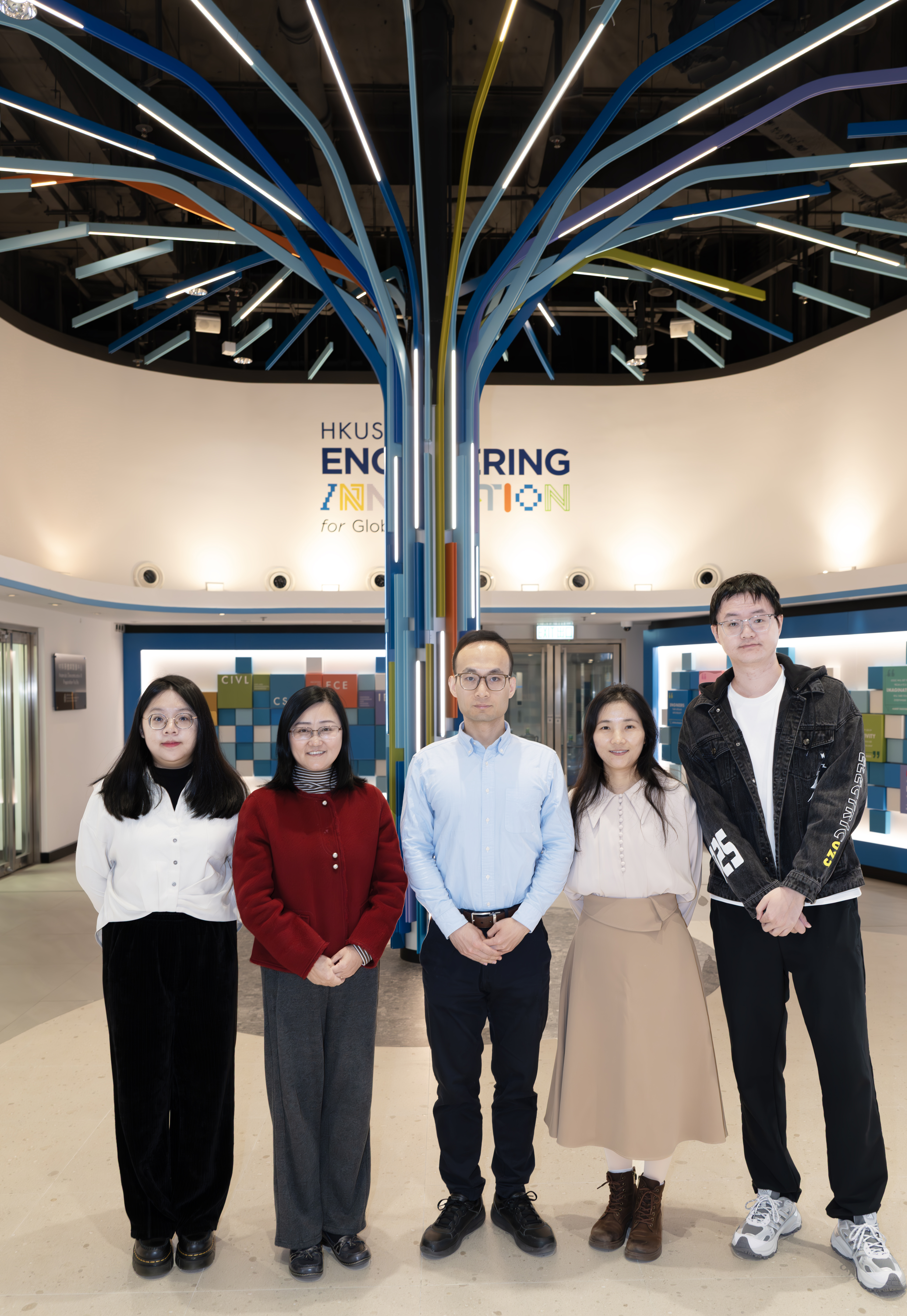 The HKUST research team from the Department of Civil and Environmental Engineering: (from left to right) WANG Yanjia, Prof. SU Hui, Dr. WANG Cen, Dr. LI Yana, and ZHU Kuilin.